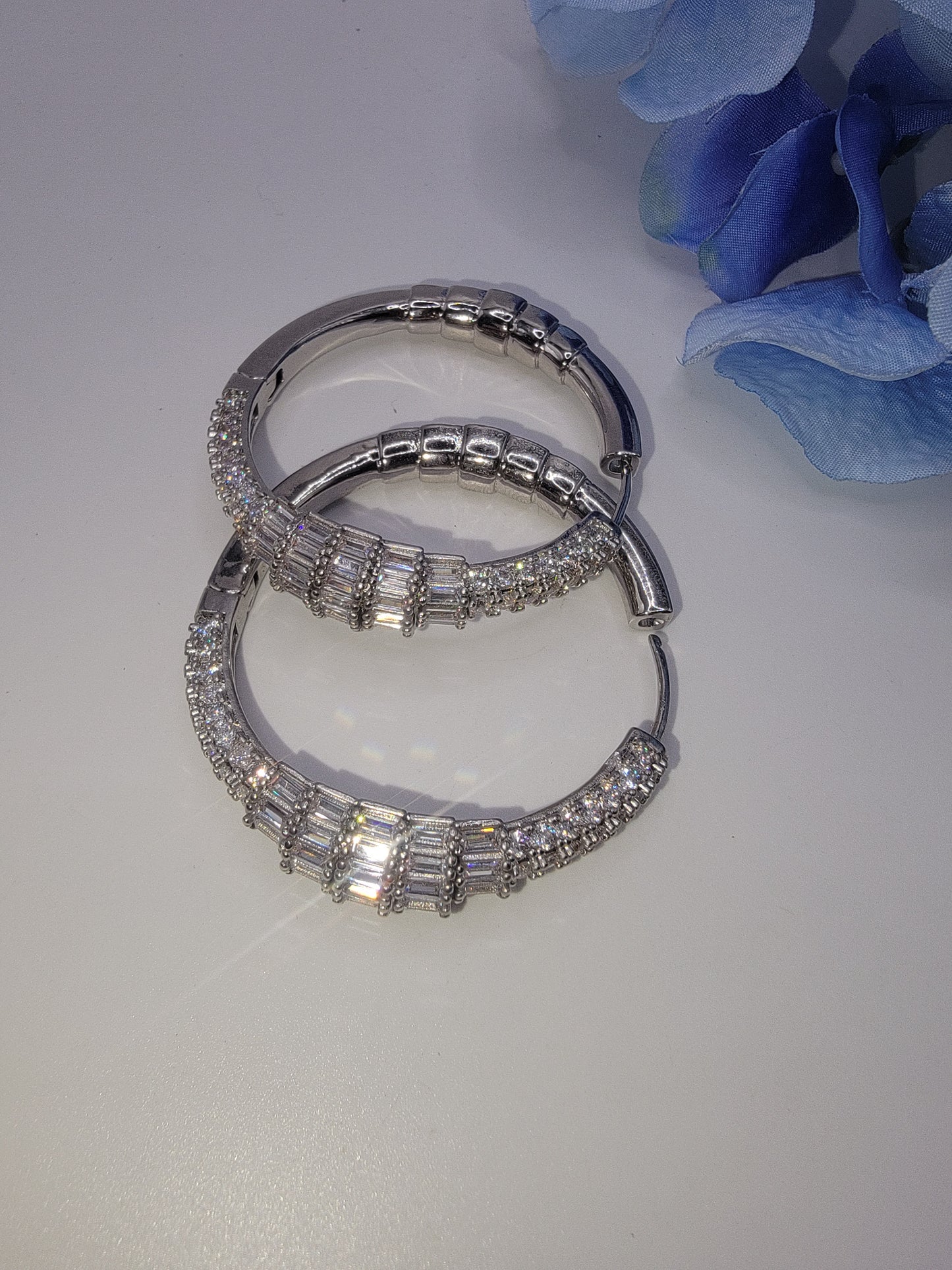 Crushed Ice Earrings 5A Real Glass 45mm Silver