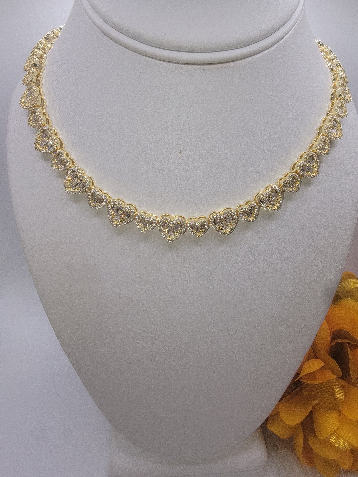 Gargantilla Corazones HipHop encrustaciones de Vidrio Real Silver/ Oro / Oro Rosa