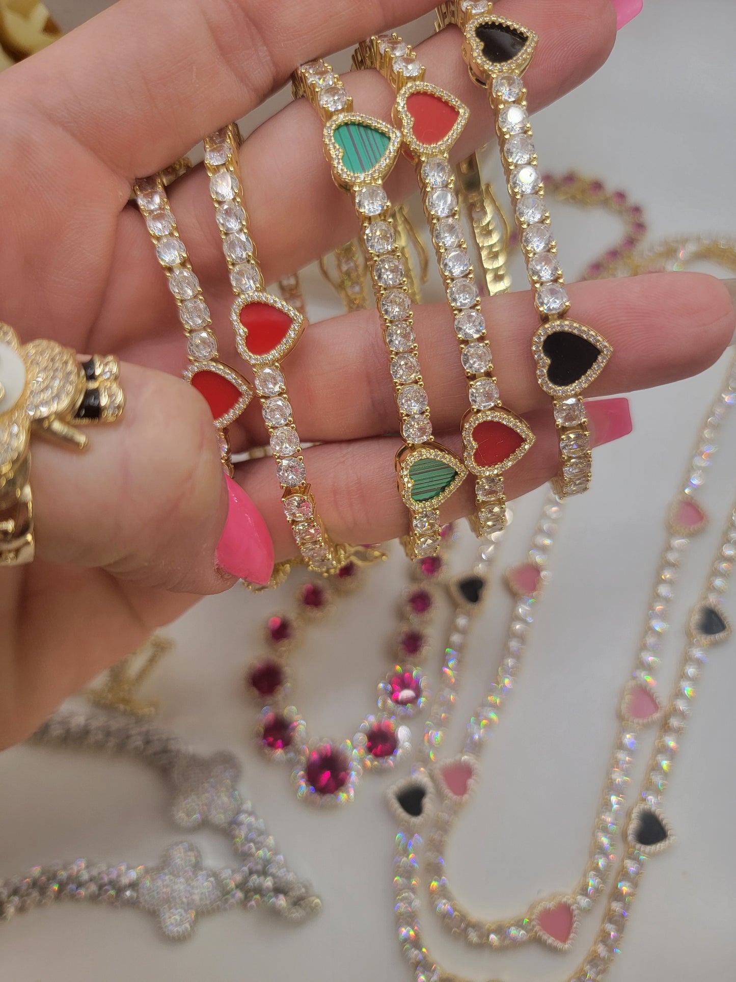 7-inch Crushed Glass Heart Tennis Bracelet