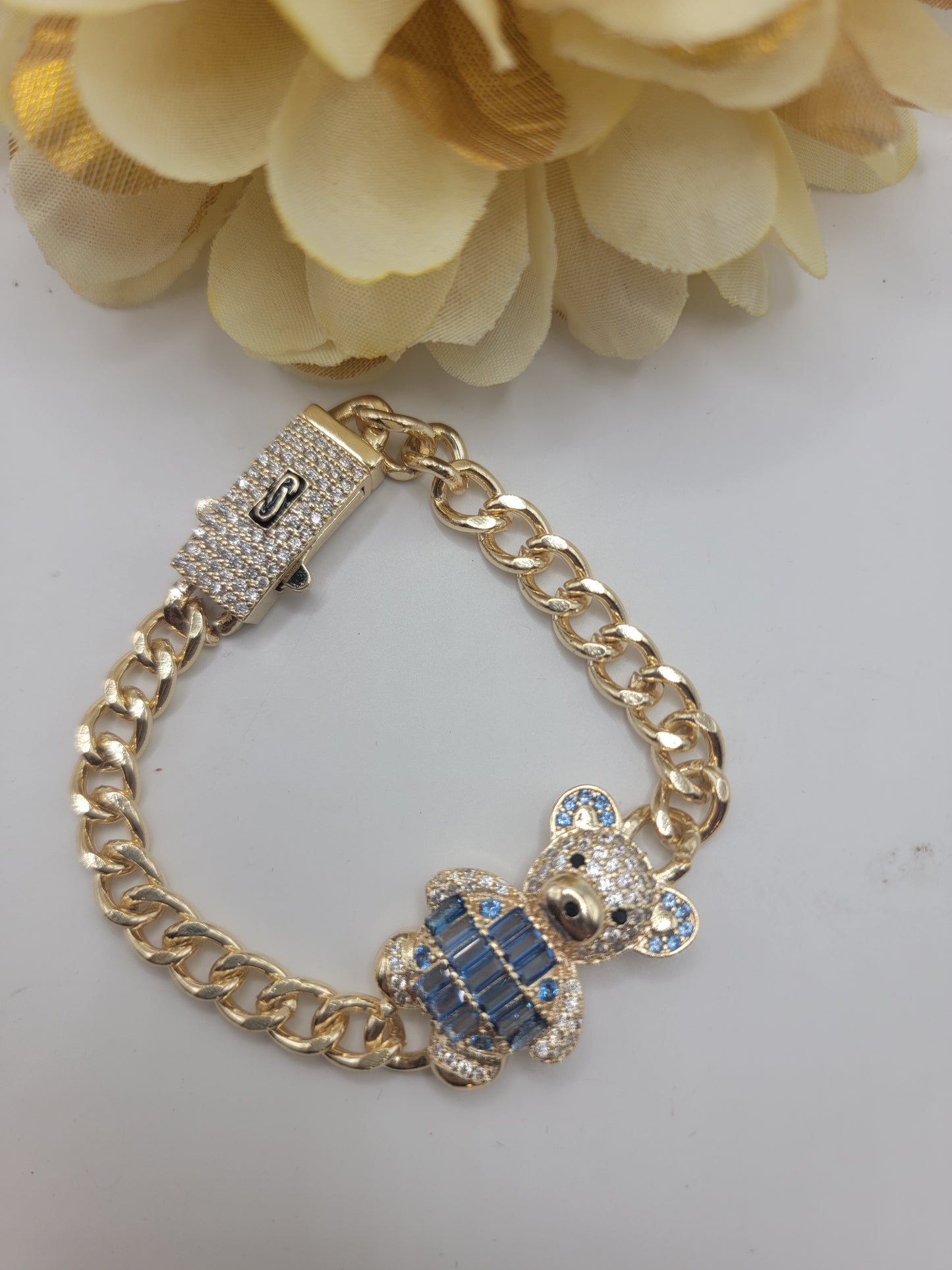 Pulsera Broche Mónaco Oso Azul 7inch
