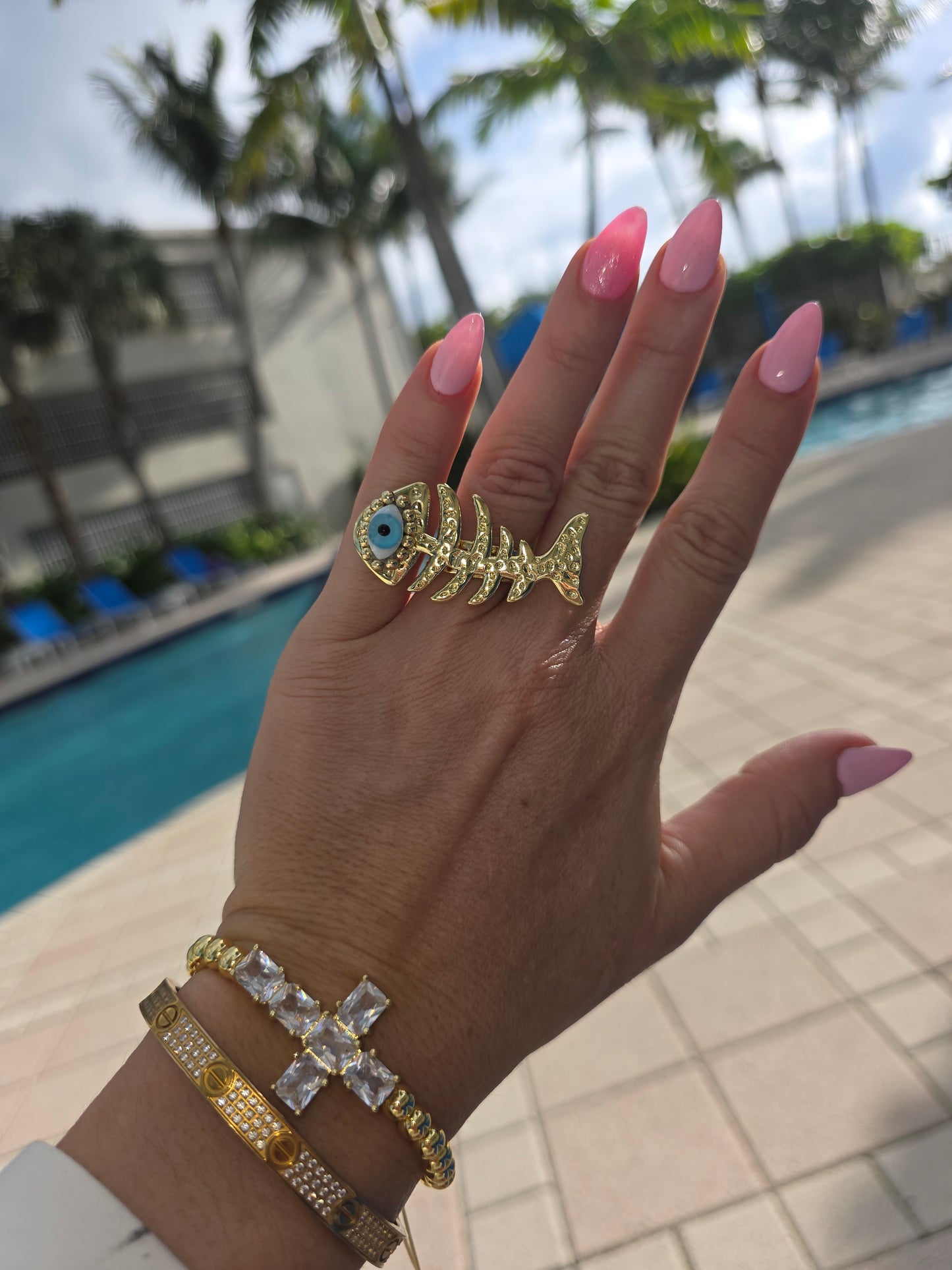 Anillo de Espina de Pezcado con Ojo Turco Size adaptable