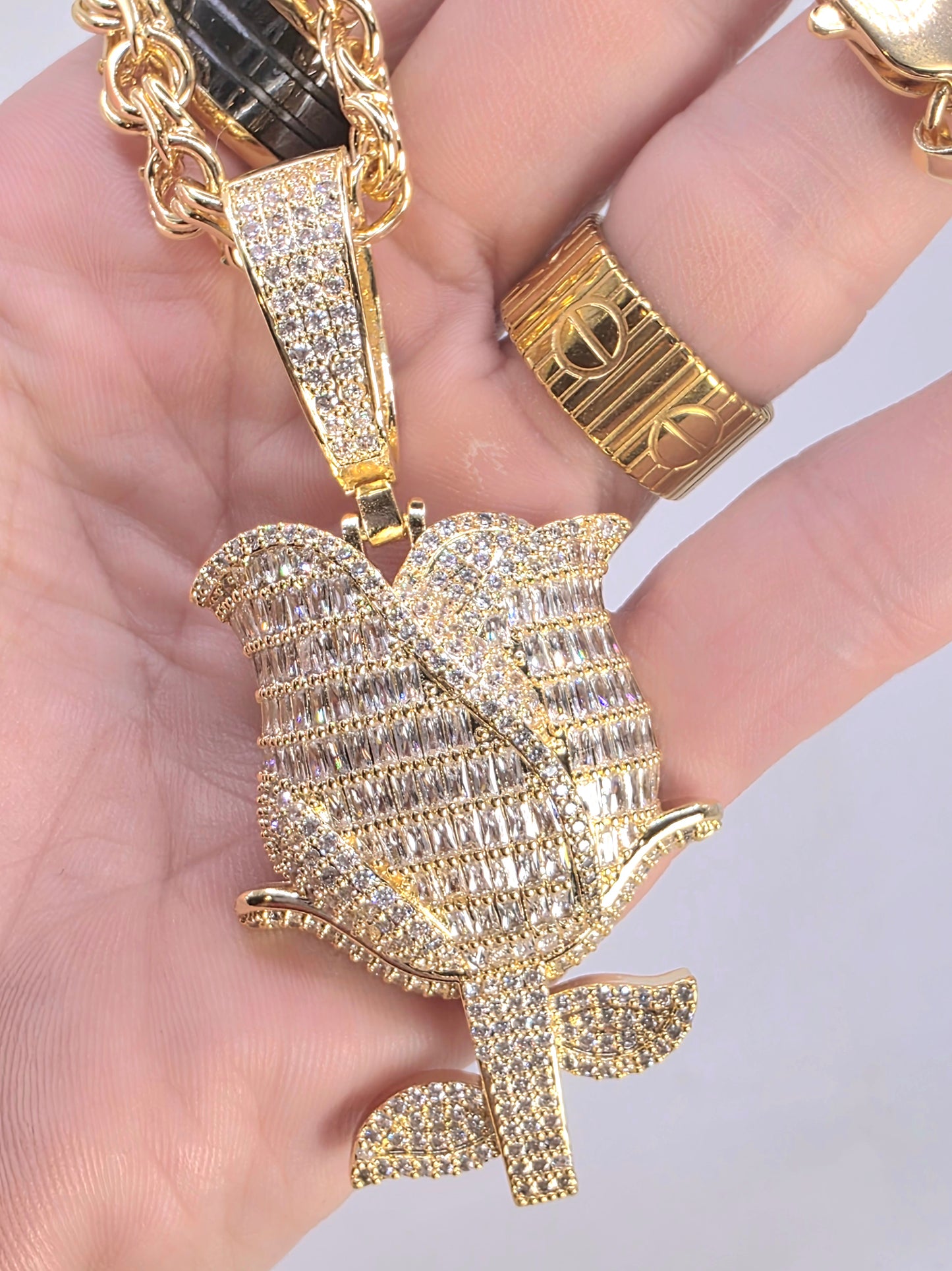 18inch Spanish woven chain with Rosa Adimantada in Vidrio Real