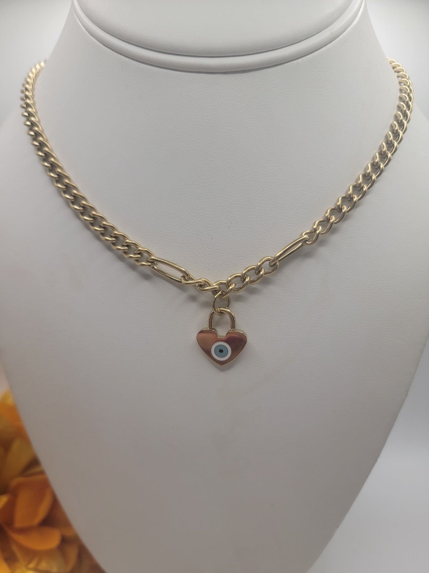 Cadena con ojo Turco de corazón, Laminado de 14k