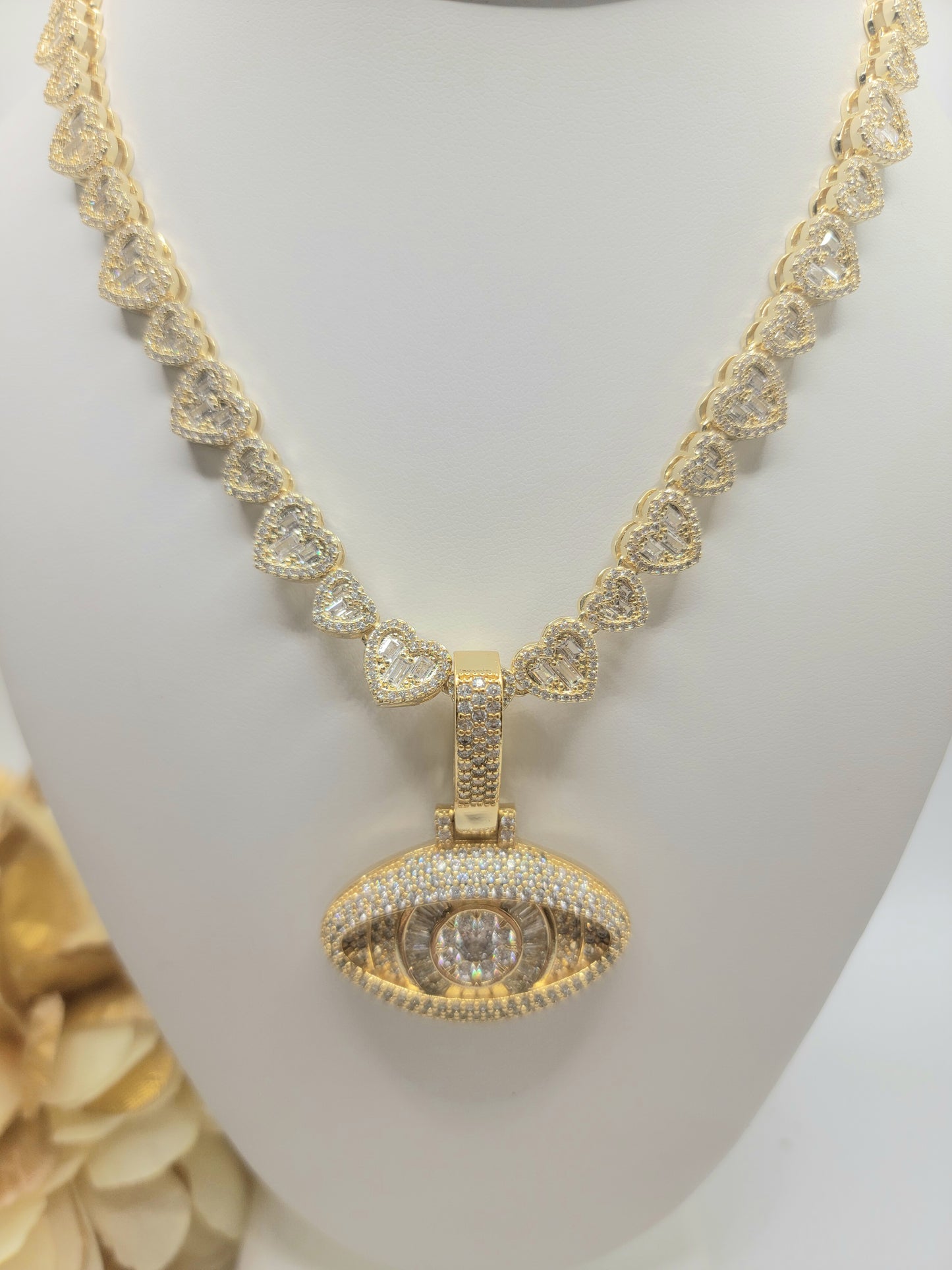 Gargantilla de Corazón de Vidrio y Ojo Turco de Vidrio 18inch
