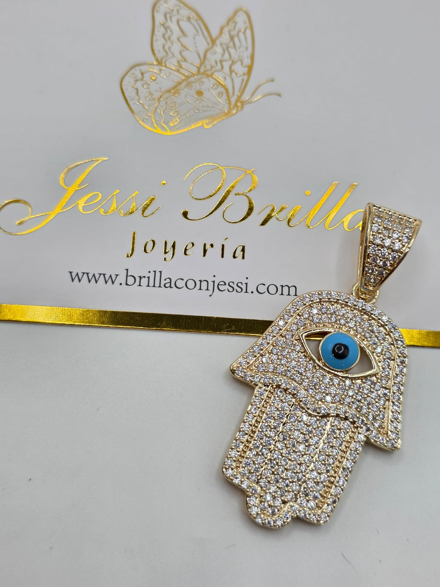 Mano de fatima con ojo turco Vidrio Real