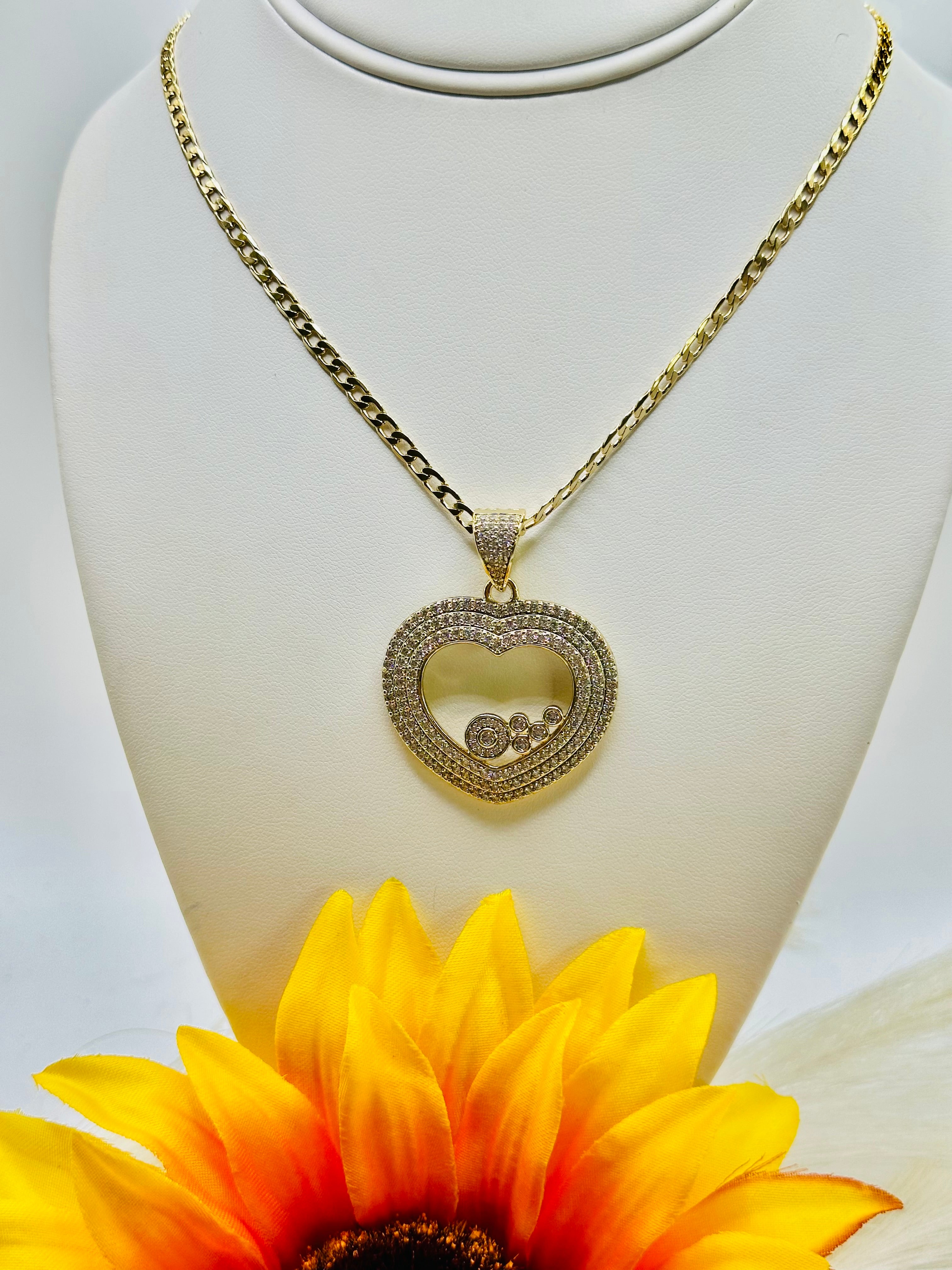 Open Heart | High Quality 14k Real Gold Filled | 18" Cuban Link