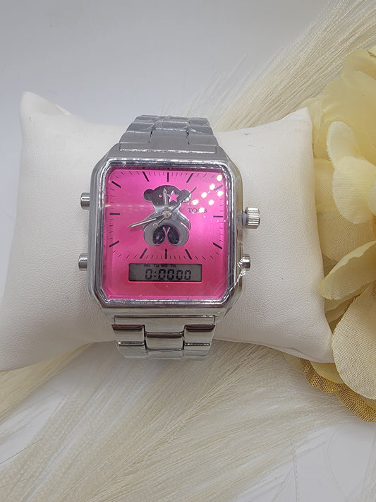 Reloj de Oso Rosa con Silver
