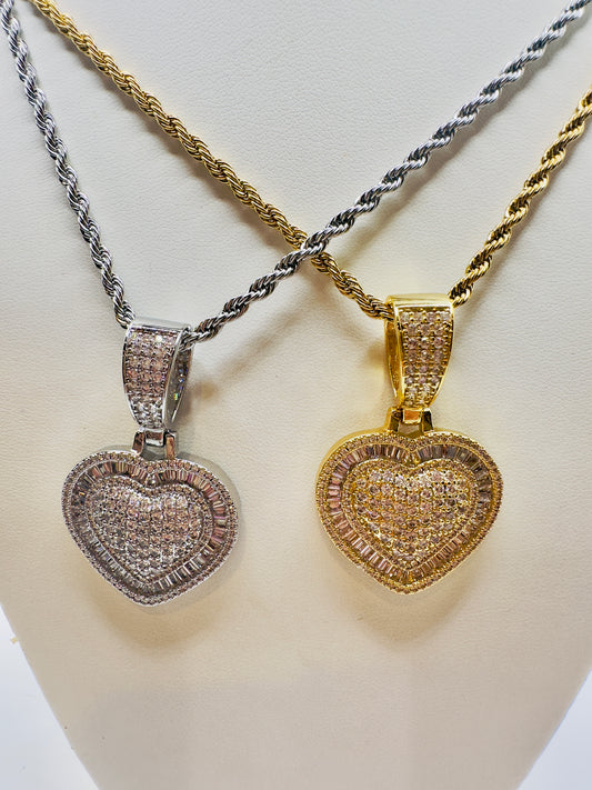 Corazón Kg Vidrio Real Laminado 14k Cadena Torsal de 18inch