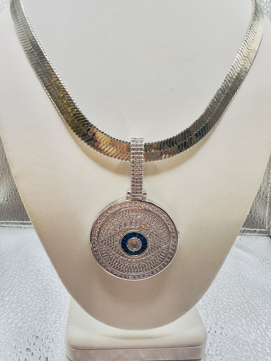 Omega Silver con Ojo de Vidrio 5A Alta calidad cadena de 16inch