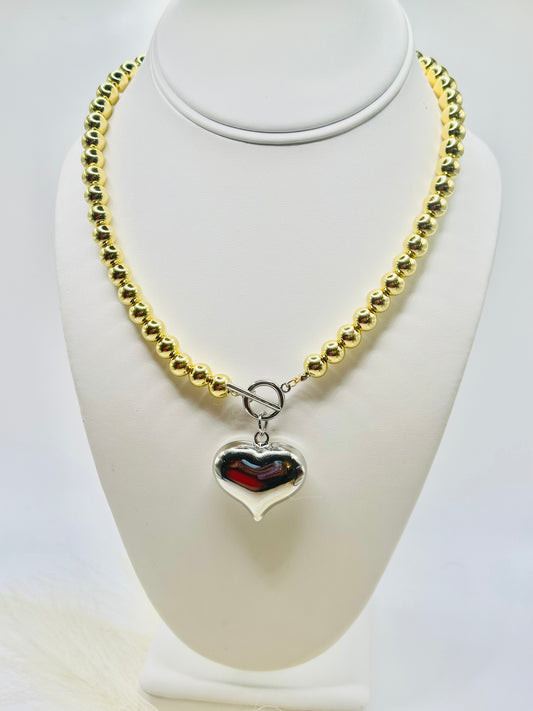 Cadena de Balines y Corazón Grande Silver