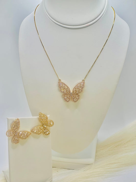 Set de Mariposa Adimantada en Vidrio Real 5A | Lamimado 14k