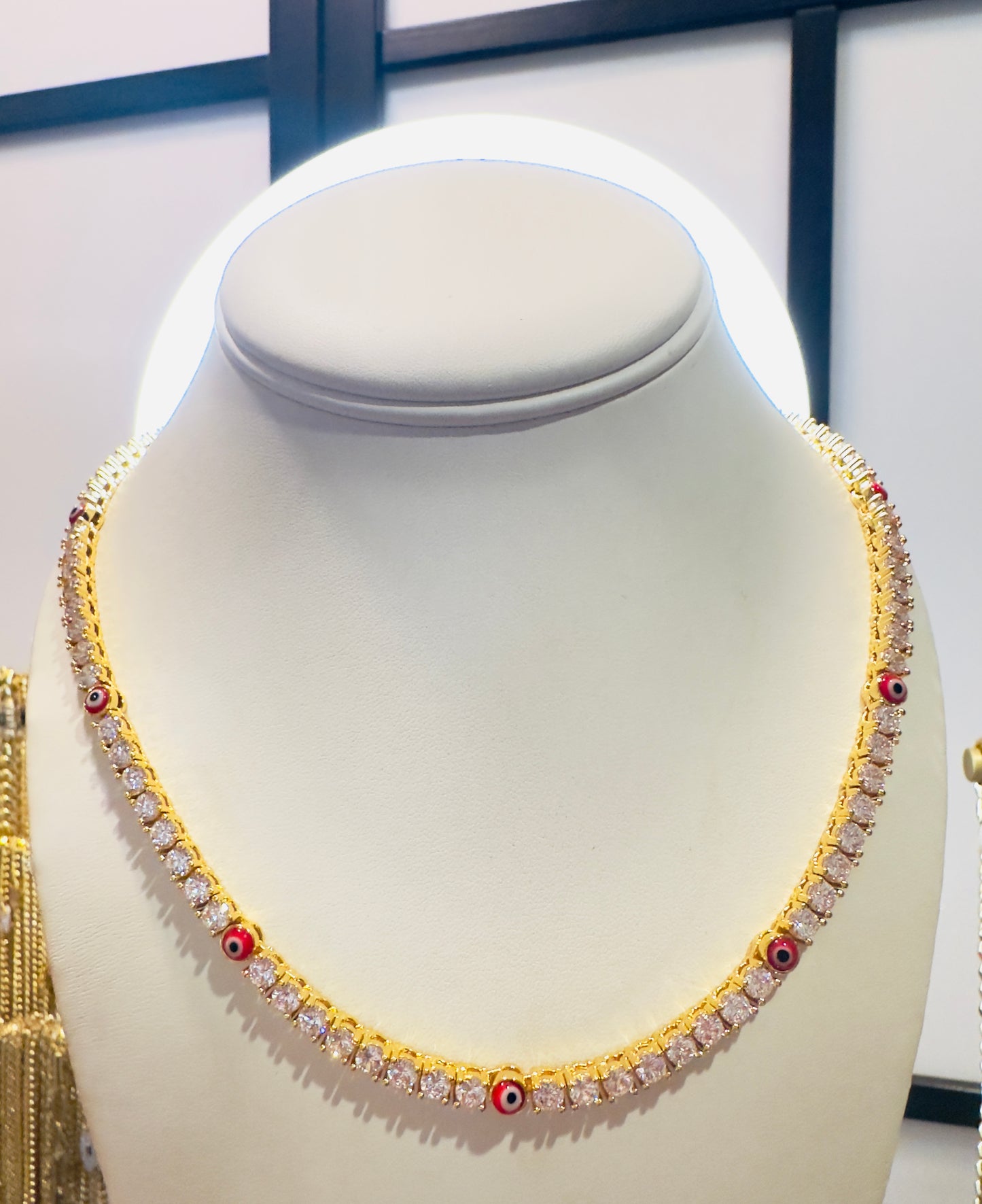 Red Evil Eye Glass Tennis Necklace