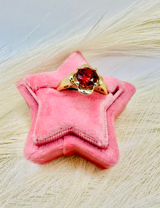 Anillo Flor Roja |Laminado de Oro 14k