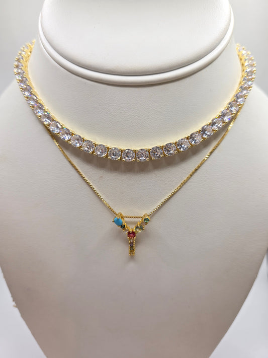 Inicial pequeña Arcoiris Vidrio Real 14k Alta Calidad