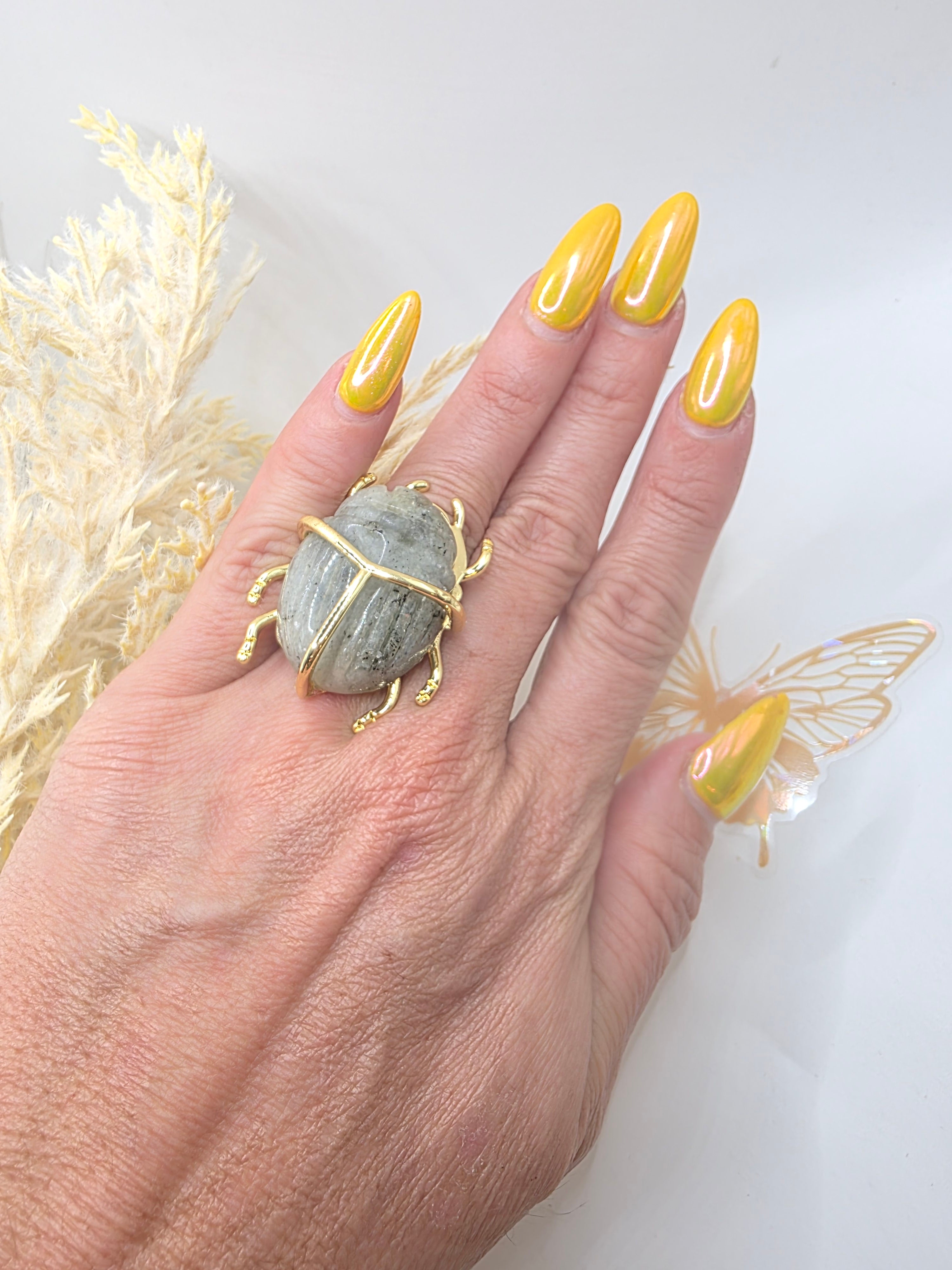 Tendencia Anillo de escarabajo Piedra Real ajustable
