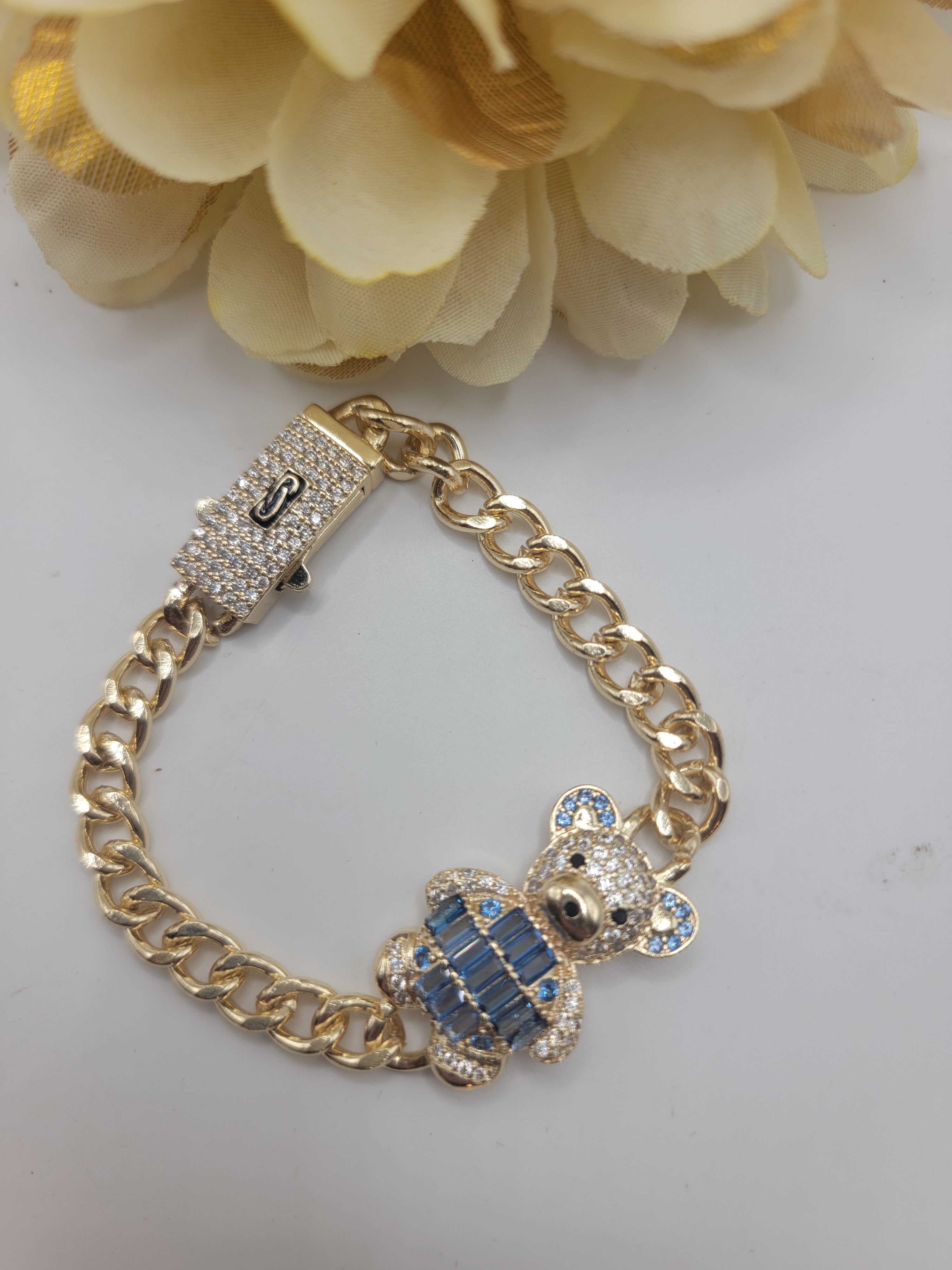 Pulsera Broche Mónaco Oso Azul 7inch