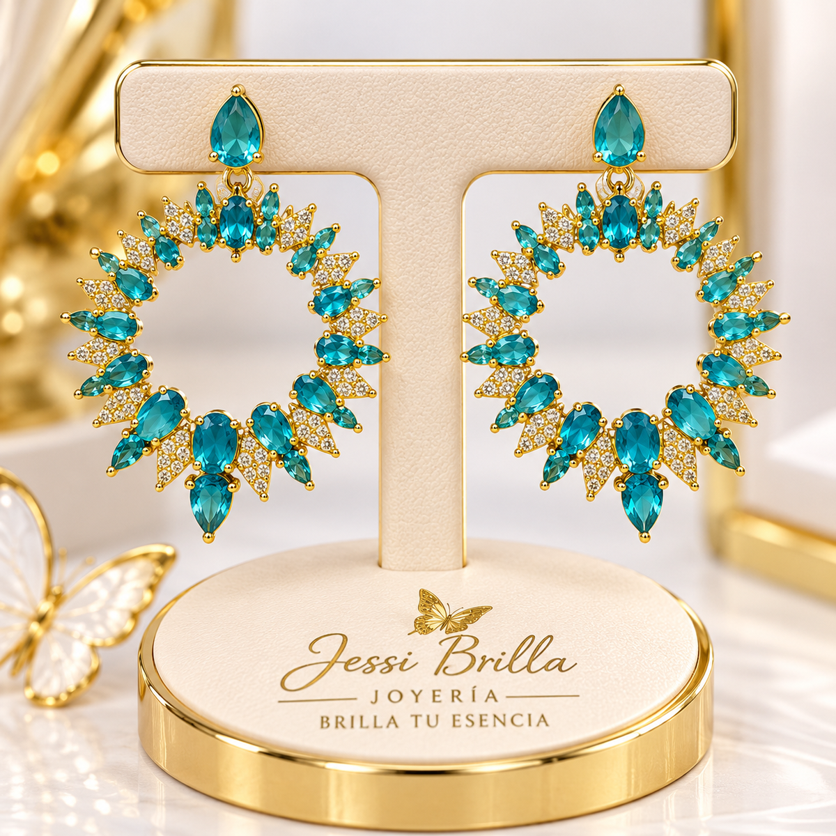Aretes Azul Cielo en Vidrio Real Iluminan tu rostro