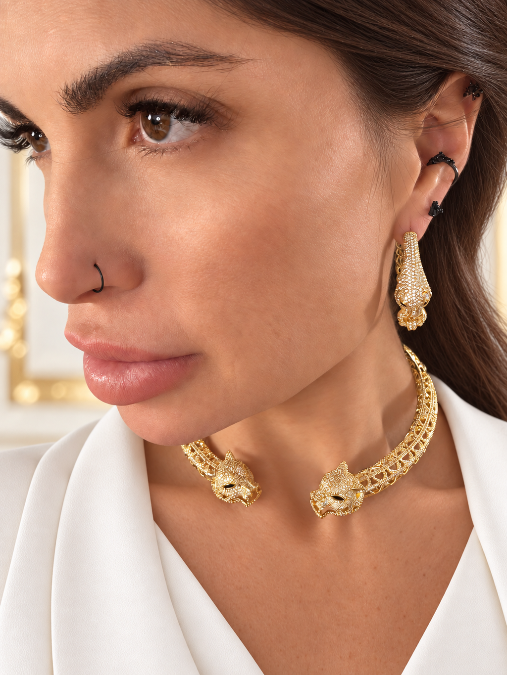 Gargantilla Silver y Gold  Pantera Inspirado en diseñador