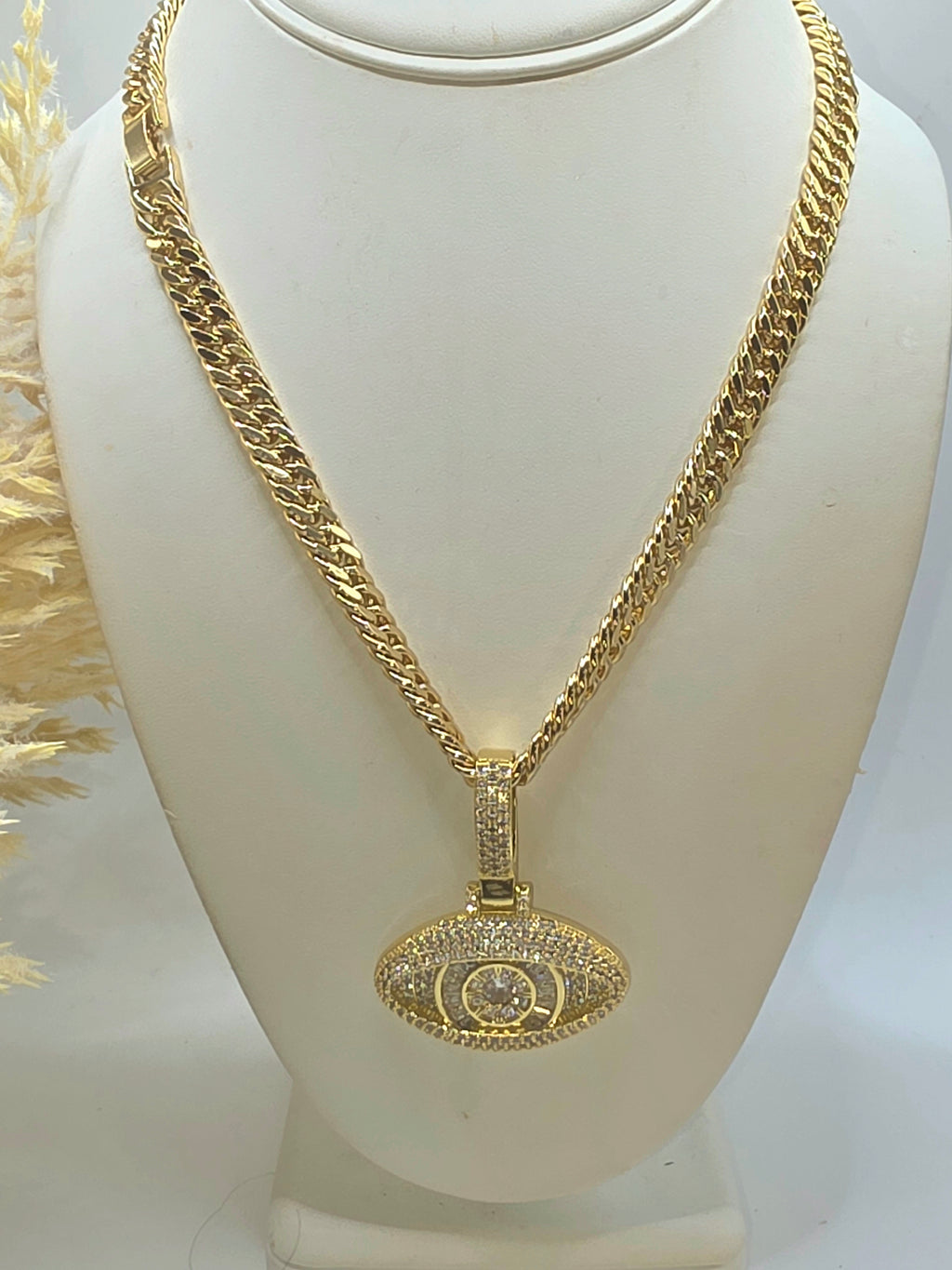 Chinese weave chain with real glass evil eye, 18-inch chain