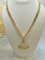 Chinese weave chain with real glass evil eye, 18-inch chain