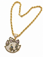 Cadena Torsal con Gata blanca Feliz en Vidrio Real Size 14k
