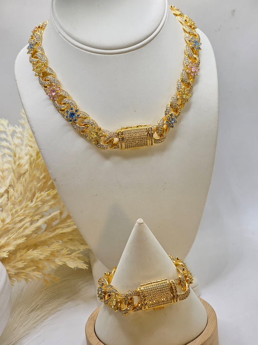 Gargantilla de Vidrio Real Flores de Colores 10mm/16inch  brazalate 7imch