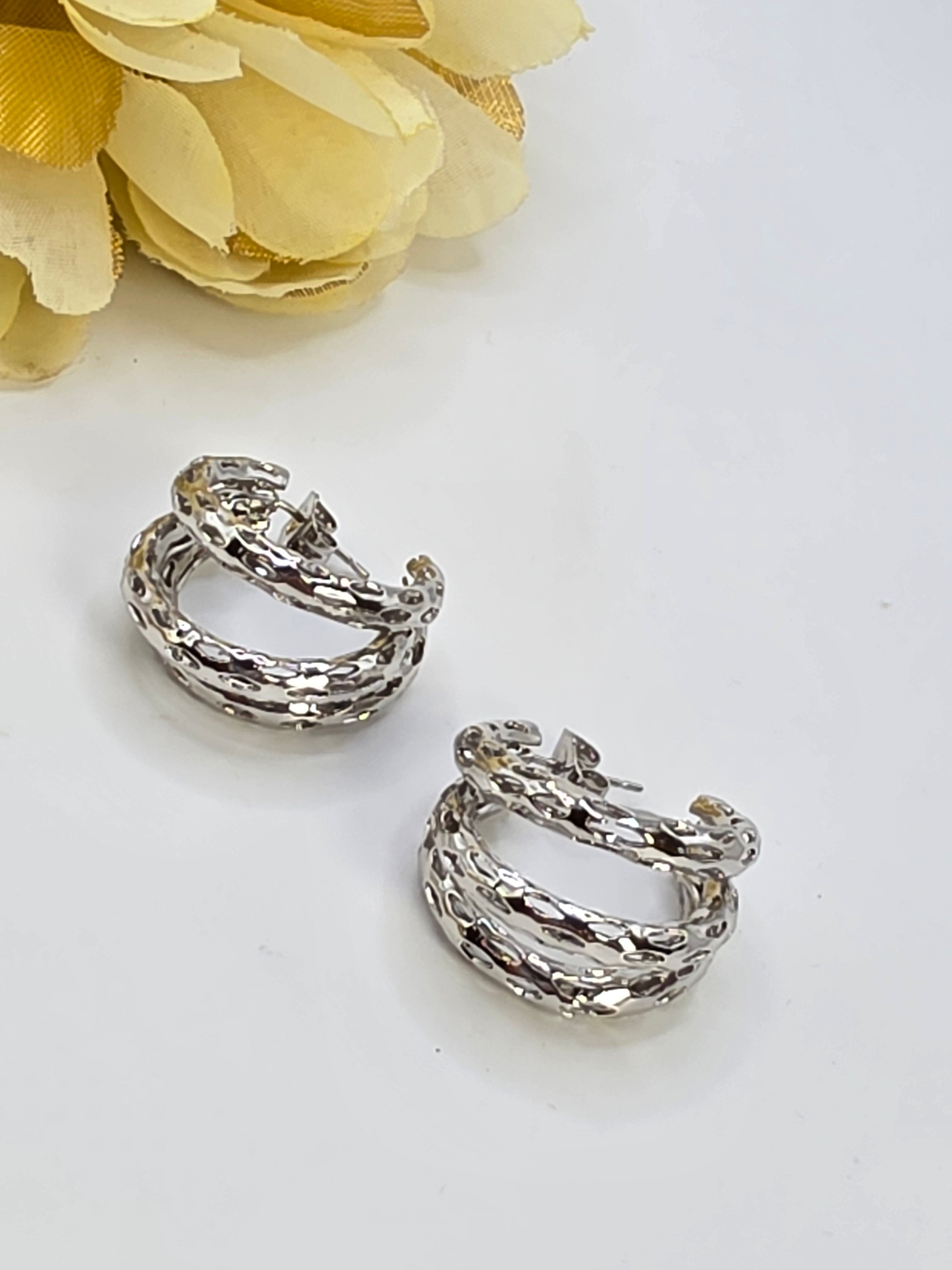 Medium double silver hoops