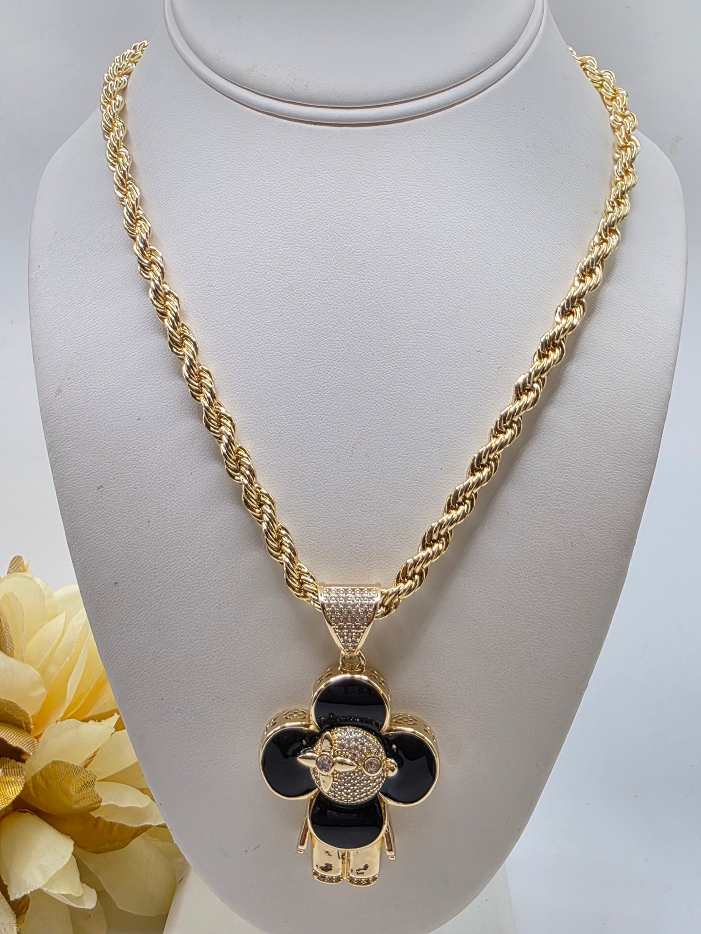 Cadena torsal con Viviana oscura Mediana en Vidrio real  Size 18inch