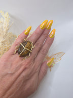 Adjustable Real Stone Beetle Ring Trend