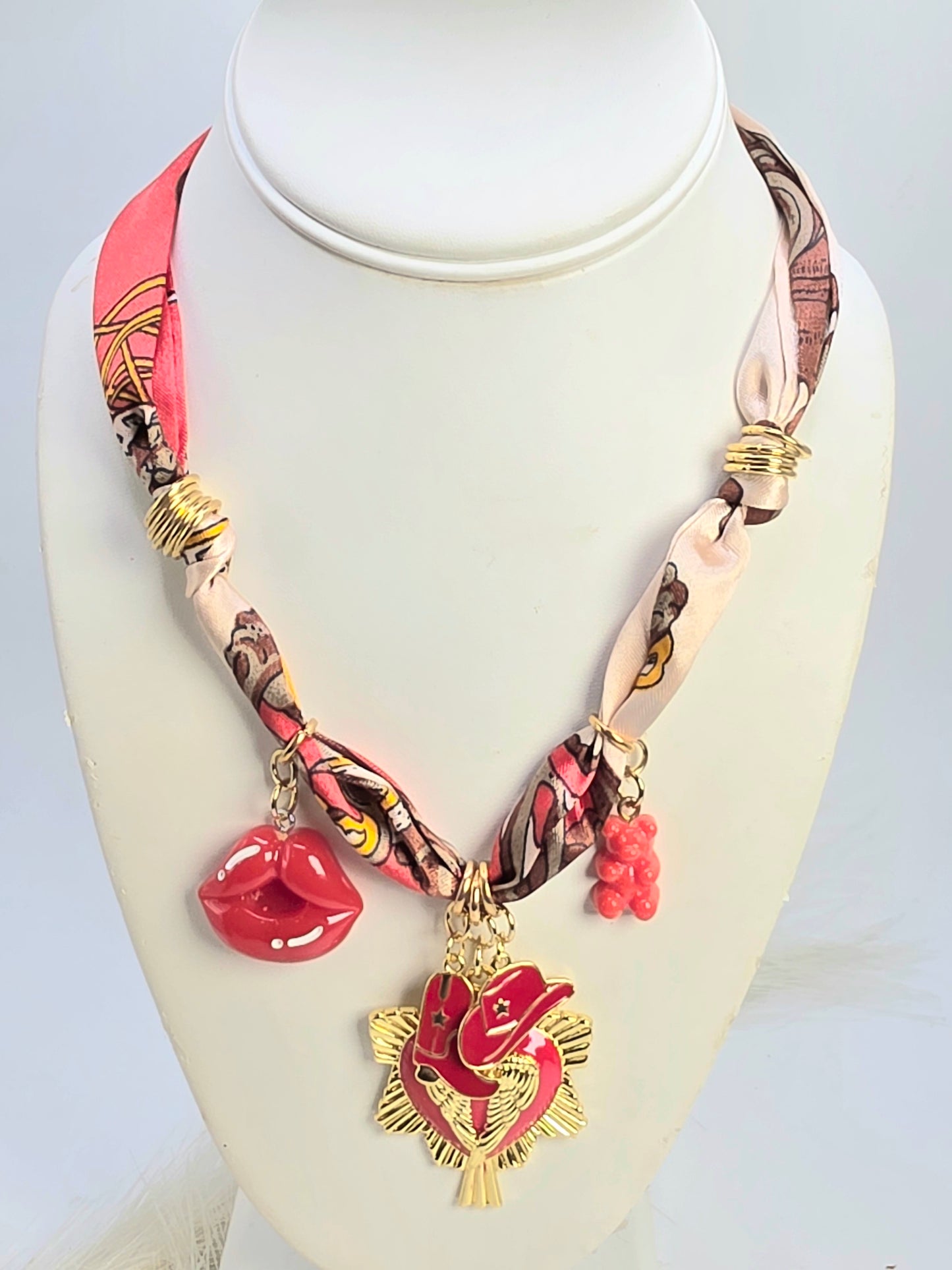 Dark/Red/Blue denim-style choker