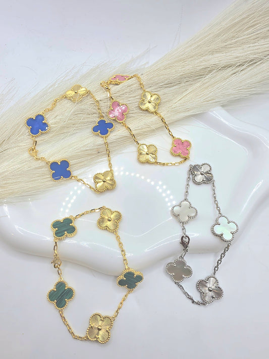 Pulsera de Trebol Lamimado de Plata 925 y Oro Laminado 14k  Size 7inch