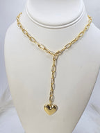 Cadena de corbata Paperclip con corazón ajustable