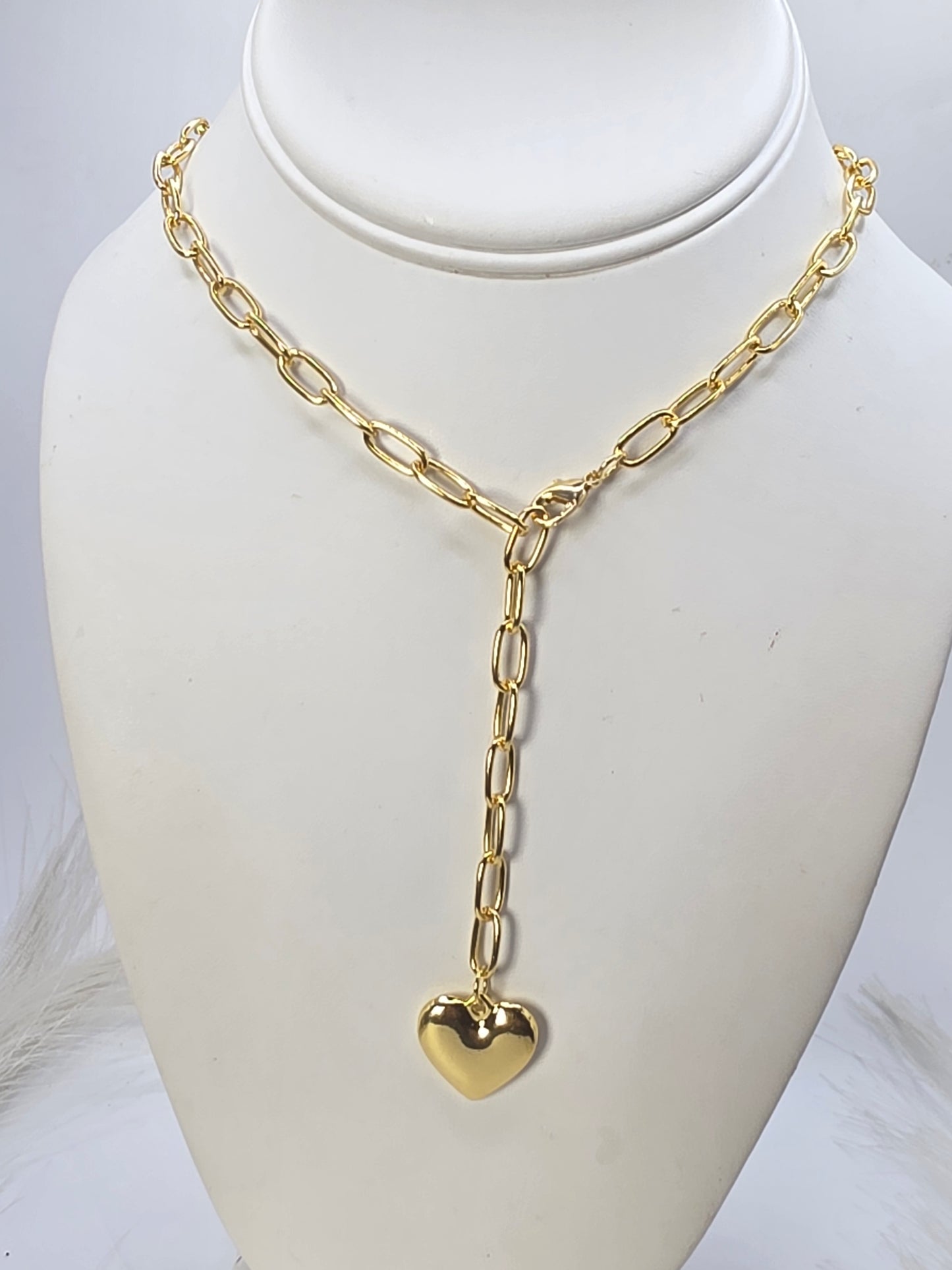 Cadena de corbata Paperclip con corazón ajustable