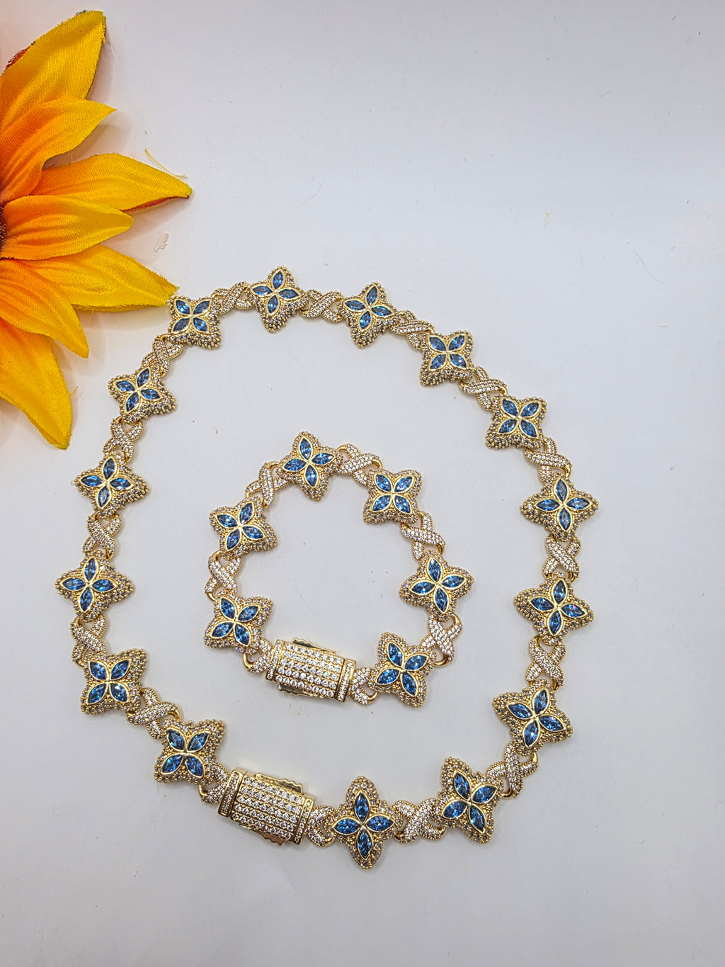 Set Flores Azul de Vidrio Real- Size 16inch/7inch
