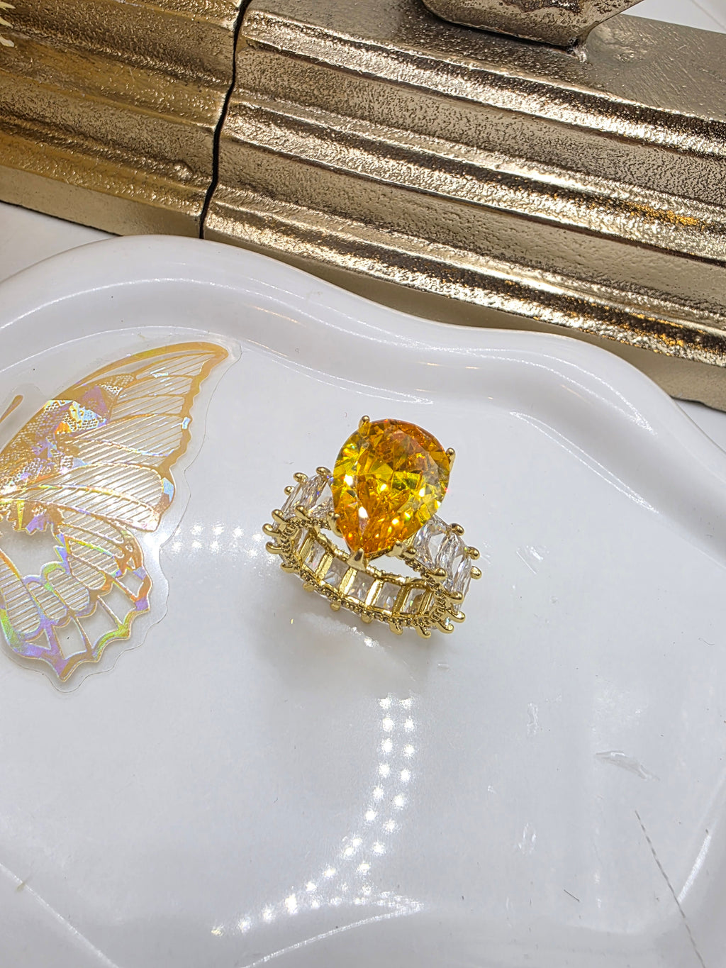 Anillo Princesa Amarillo Vidrio Real