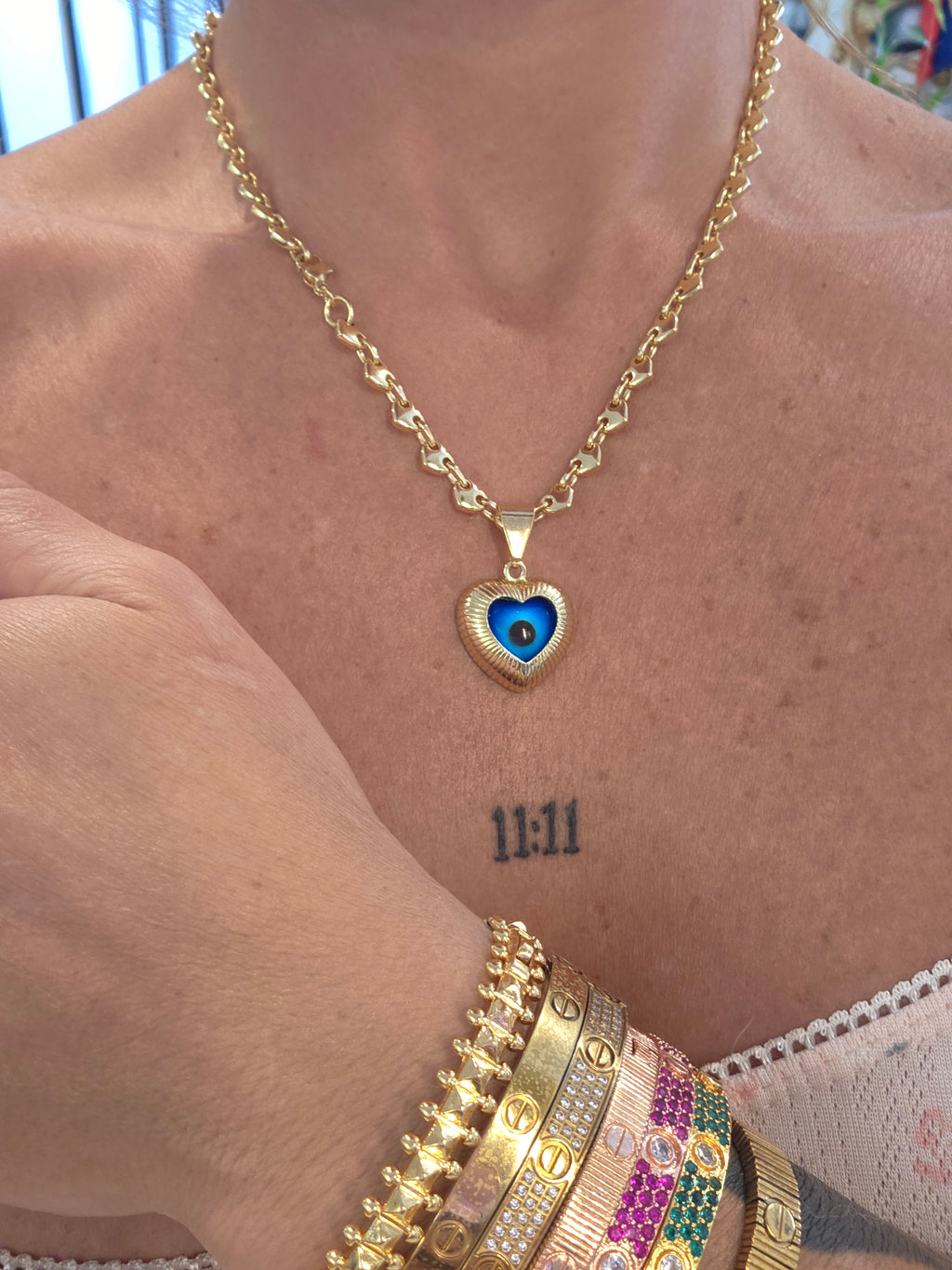 Cadena de Ojo Azul Turco Tejido de corazon cual ojo te gusta mas?