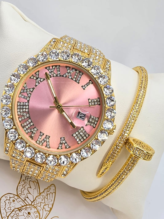 Reloj adiamantado en Vidrio real 14k y acero