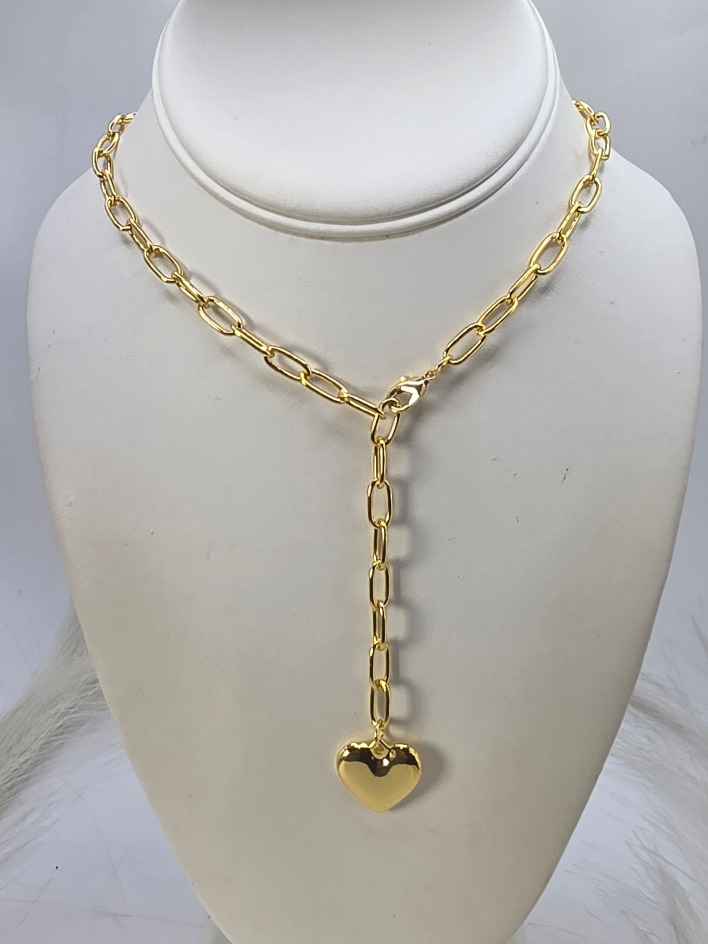 Cadena de corbata Paperclip con corazón ajustable