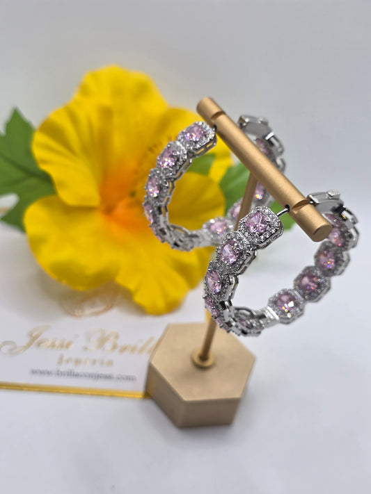 Argollas Silver  de 55mm Karol G de Cubis de Hielo de Vidrio Real
