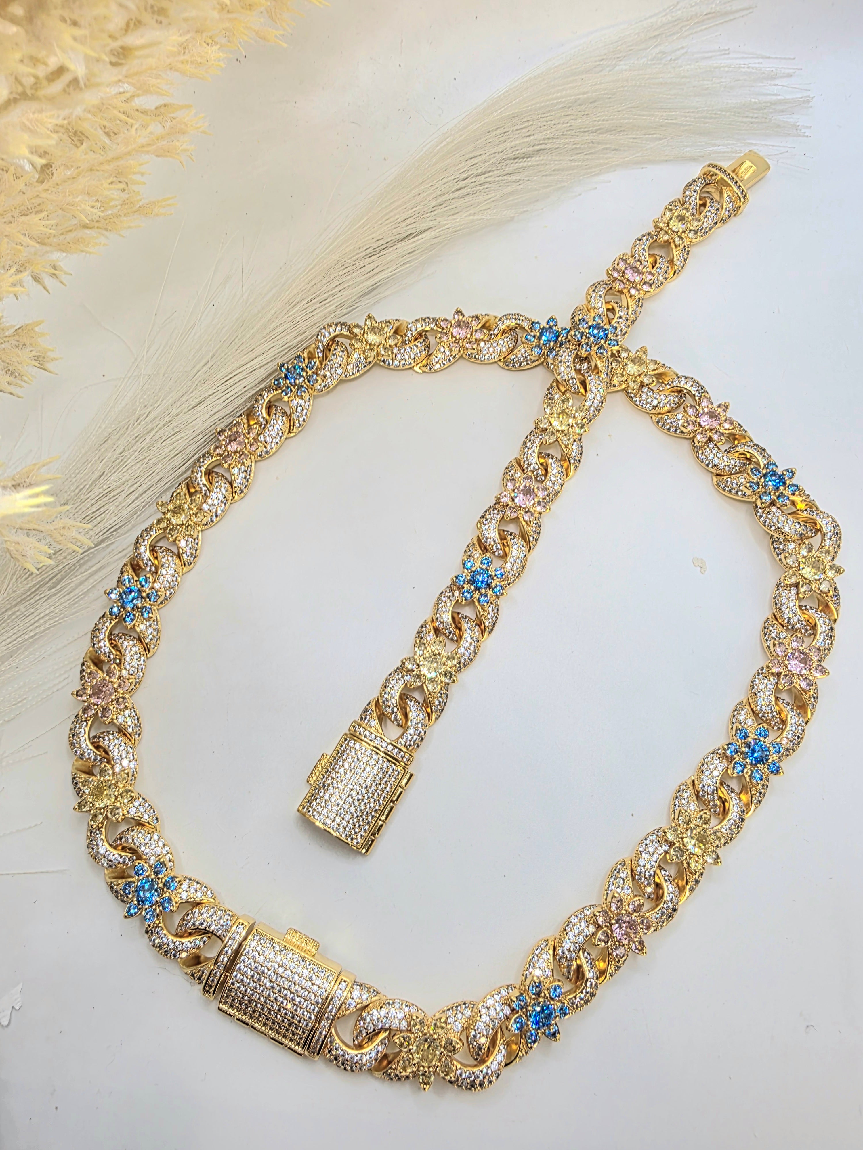 Gargantilla de Vidrio Real Flores de Colores 10mm/16inch  brazalate 7imch