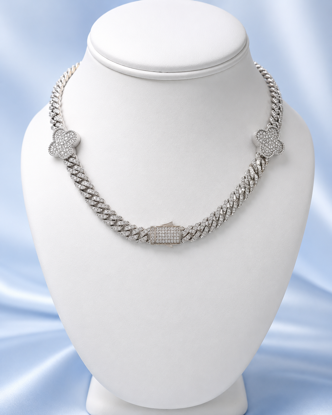 Gargantilla Silver  Monaco Adimantada con Trebol -Size 18imch
