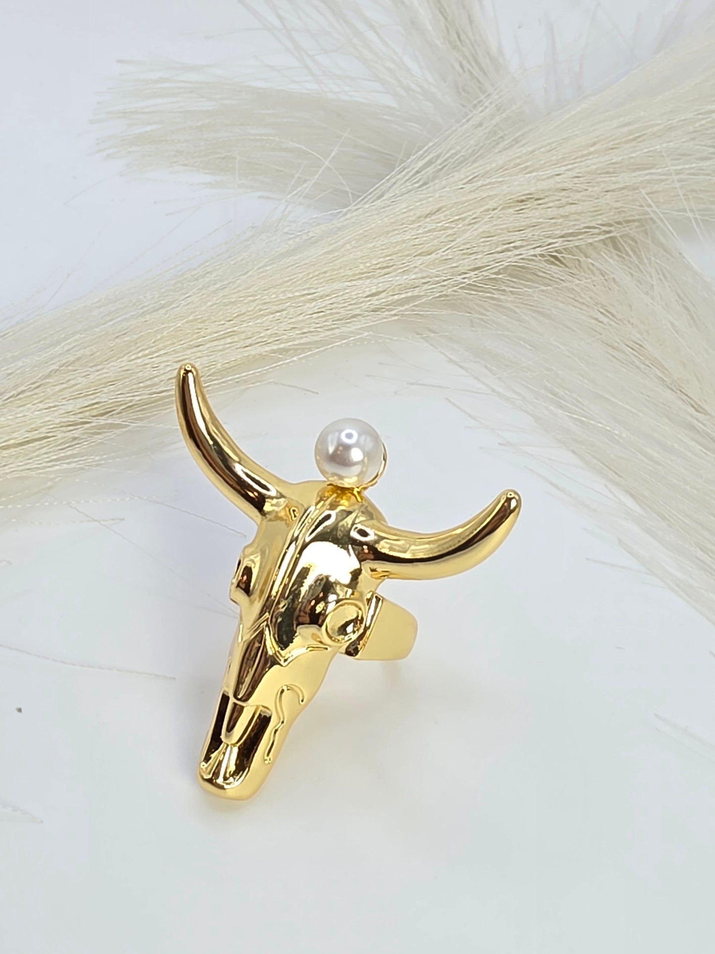 Bull Head Ring Trend Gold/Silver size 7