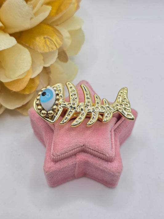 Anillo de Espina de Pezcado con Ojo Turco Size adaptable