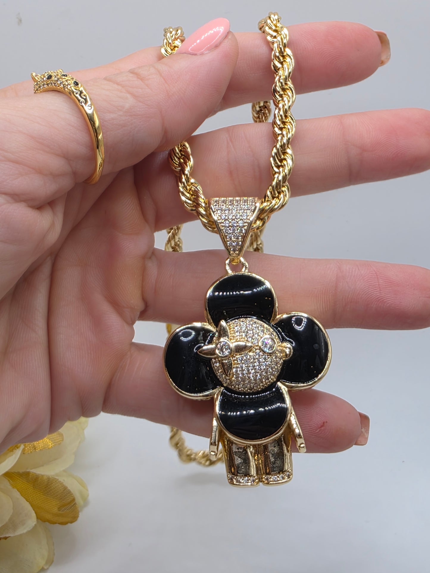 Cadena torsal con Viviana oscura Mediana en Vidrio real  Size 18inch