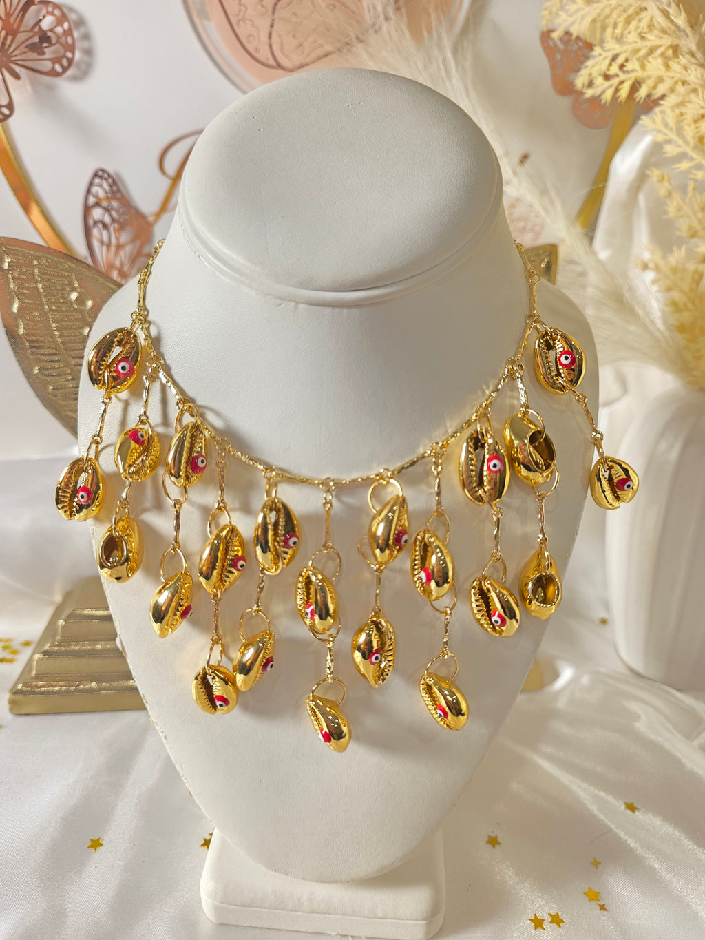 Collar largrimas de caracoles con ojo turco rojo- size 18imch