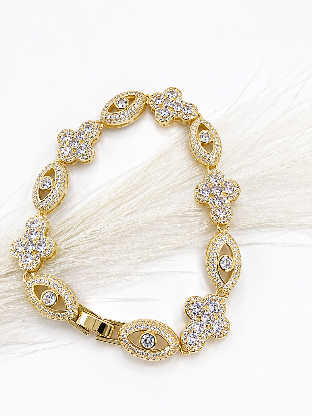 Pulsera de Ojos y Cruz- Size 7inch con extension