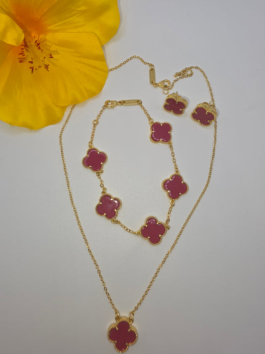 Set de Trebol Oro Laminado 14k Alta Calidad