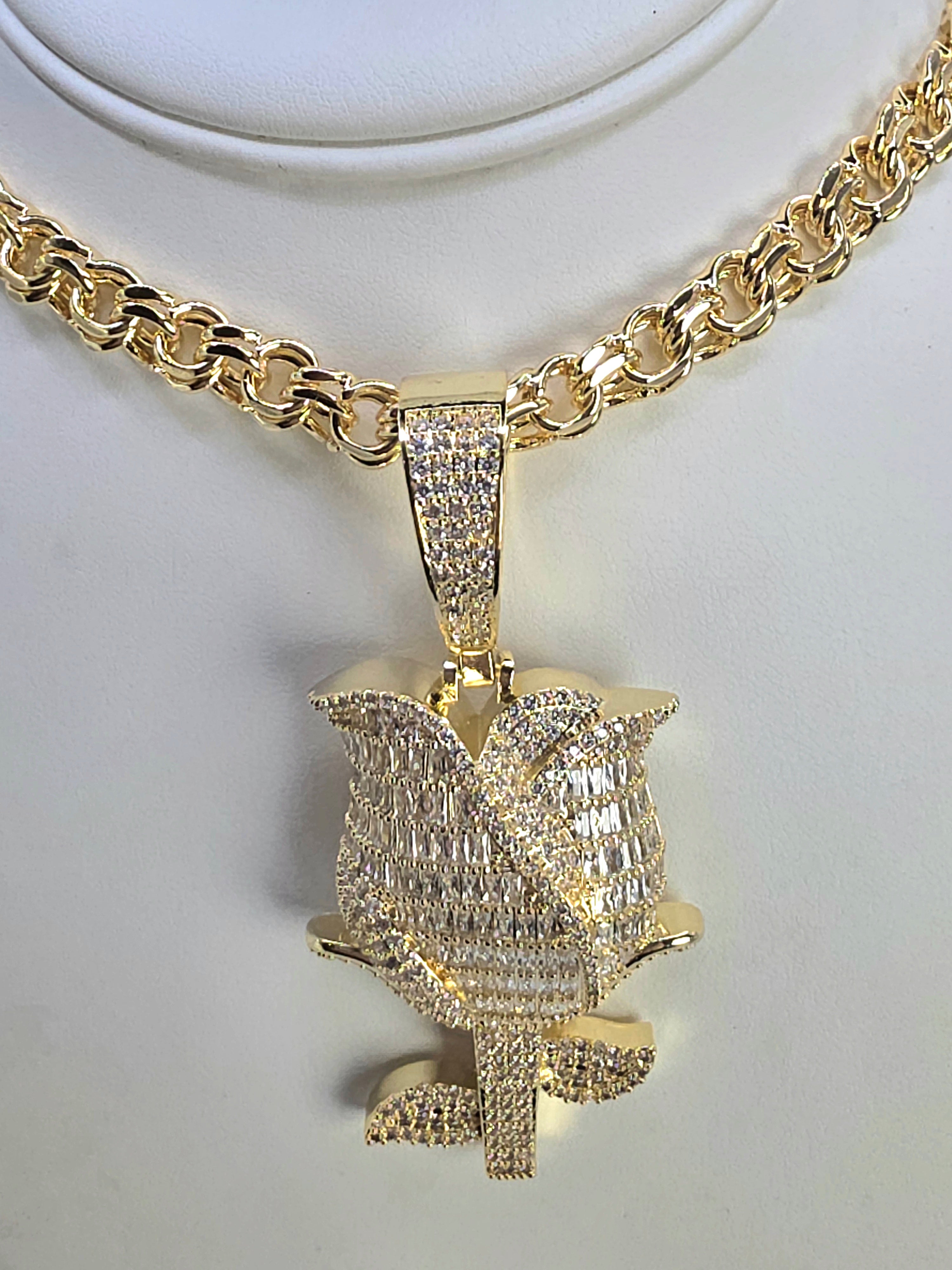 18inch Spanish woven chain with Rosa Adimantada in Vidrio Real