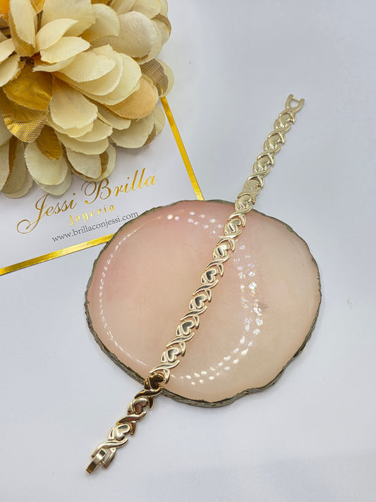 Pulsera Corazones Size  7inch | Laminado de Oro 14k Alta Calidad