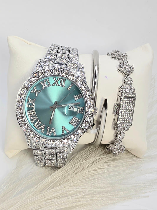 Reloj Silver Adimantado en Vidrio Real de 42mm Alta Calidad